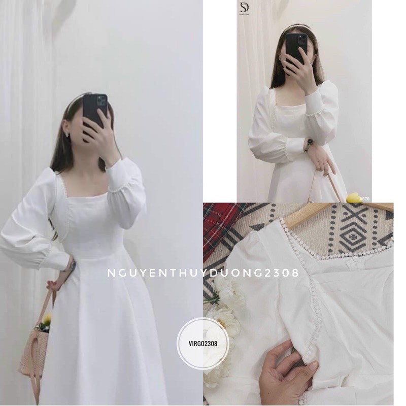 [RẺ VÔ ĐỊCH]Váy trắng thiết kế ren hạt siêu xinh